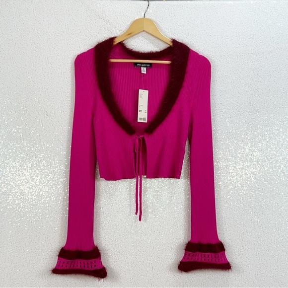 UO Rosie Faux Fur Trim Cardigan NWT Size Large - Picture 15 of 16